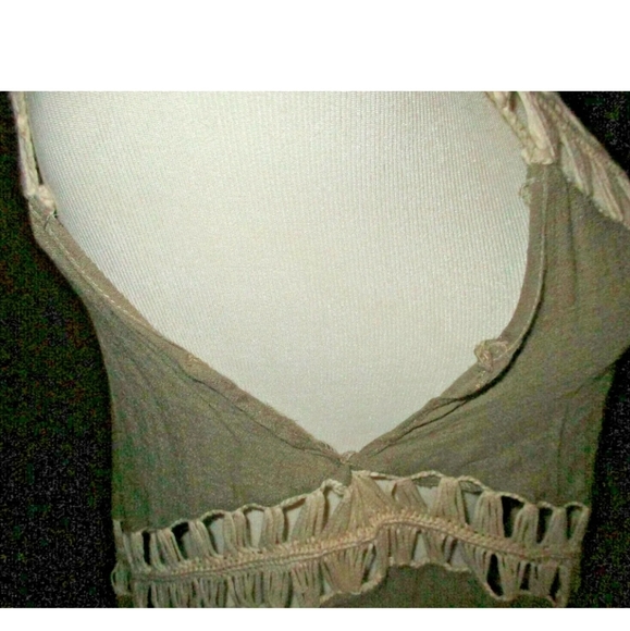 UMGEE Taupe Cream Fringe Lace Gypsy Hippie Bold Unique Flowy Flare Tank Top M - Picture 5 of 5